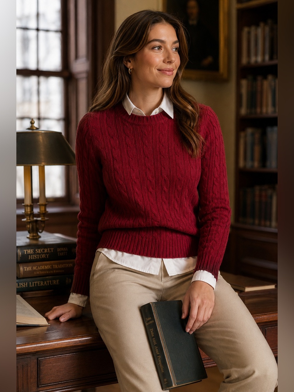Hillard & Hanson Maroon Cable Knit Cotton Cashmere Blend Sweater XS